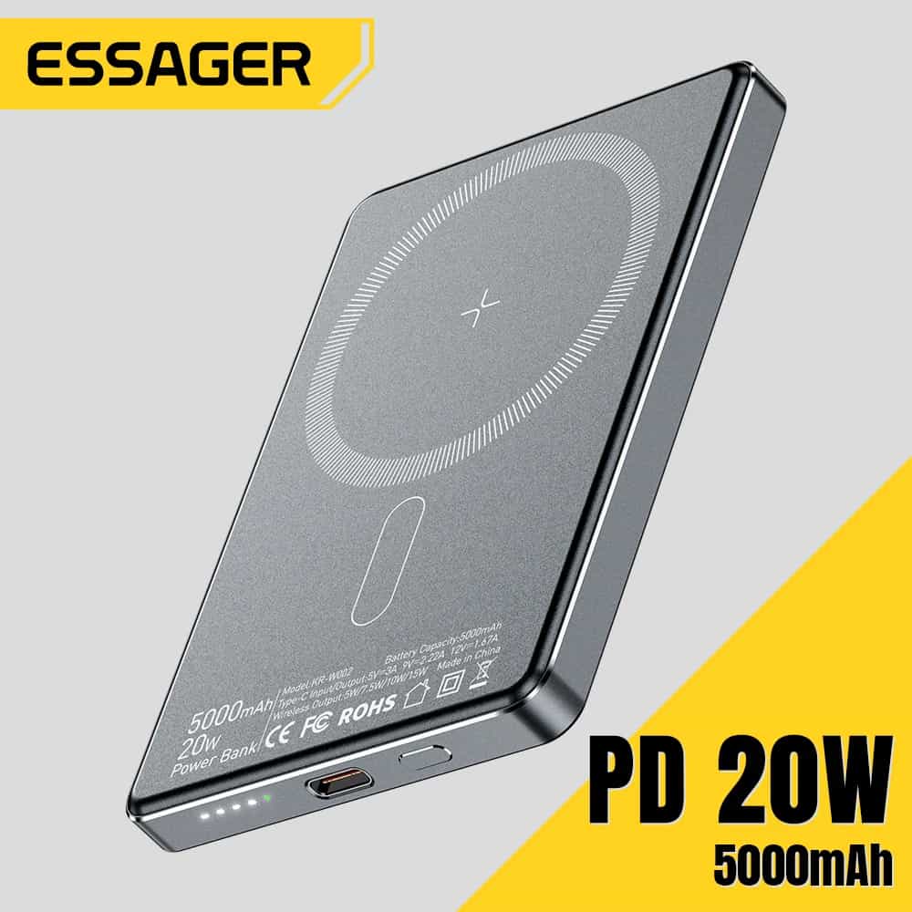 Essager-Batterie externe magnétique sans fil mince, 20W, 5000mAh, charge rapide, portable, Magsafe, iPhone 16, 15, 14, 13