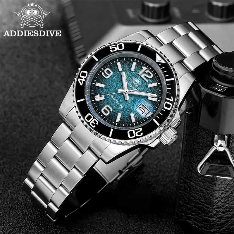 Addiesdive 41mm relógio de mergulho masculino ad2513 200m à prova dwaterproof água 316l aço inoxidável quartzo relógio de pulso calendário bgw9 super luminoso