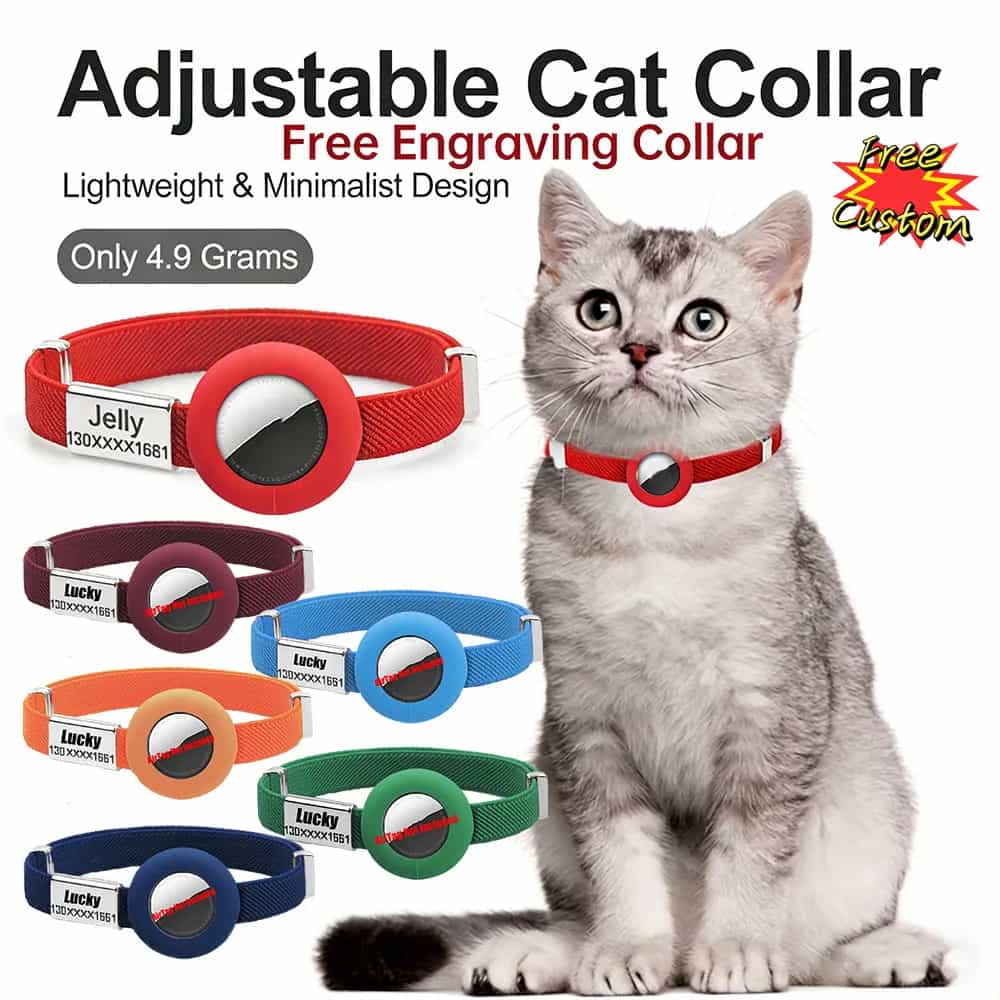 Moda airtag gato colar elástico nome personalizado tag rastreador gps caso titular anti-perda ajustável pet id bonito cão gatinho colar