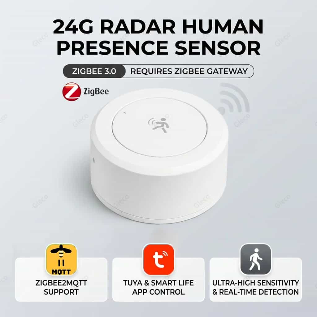 Zigbee 24G Mmwave Radar-Anwesenheitssensor, Personendetektor, Bewegungs-/Statischer Erkennungssensor für Tuya Z2M Smart Home Sicherheitsautomatisierung und Alarm