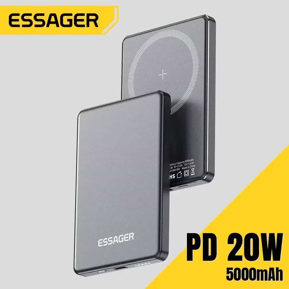Essager Dünne kabellose Powerbank, magnetisch, 20 W, 5000 mAh, tragbar, Schnellladung, externer Akku für Magsafe, für iPhone 17 16 15 14