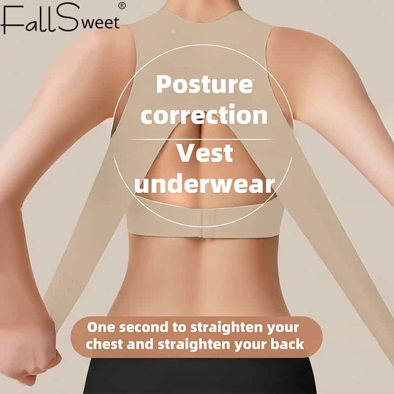 حمالة صدر FallSweet اللاسلكية لتصحيح الوضعية للنساء، حمالة صدر بدون خياطة مع دعم متقاطع للظهر لتشكيل الملابس الداخلية اليومية