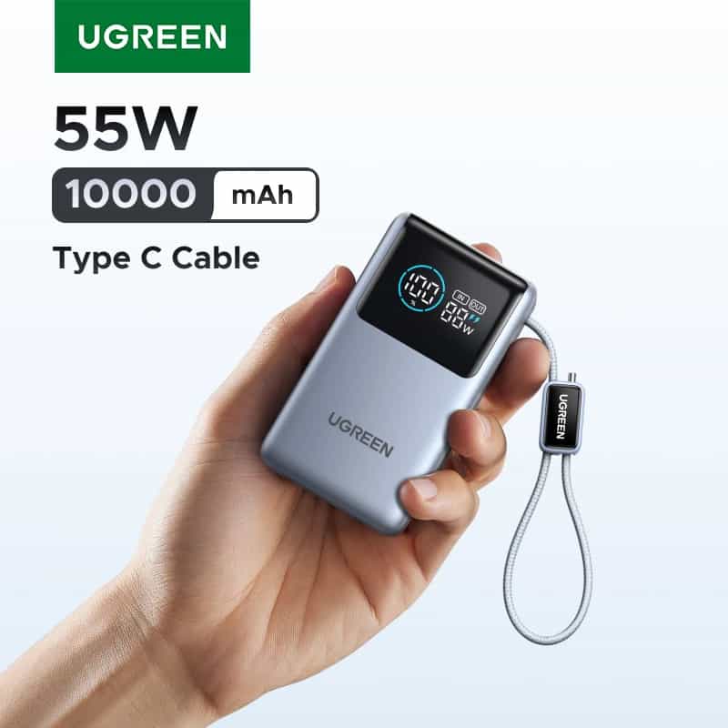 Batería Portátil UGREEN de 55W y 10000mAh con Cable Tipo C, Carga Rápida para Redmi Note, Xiaomi Mi 14, 13, 12