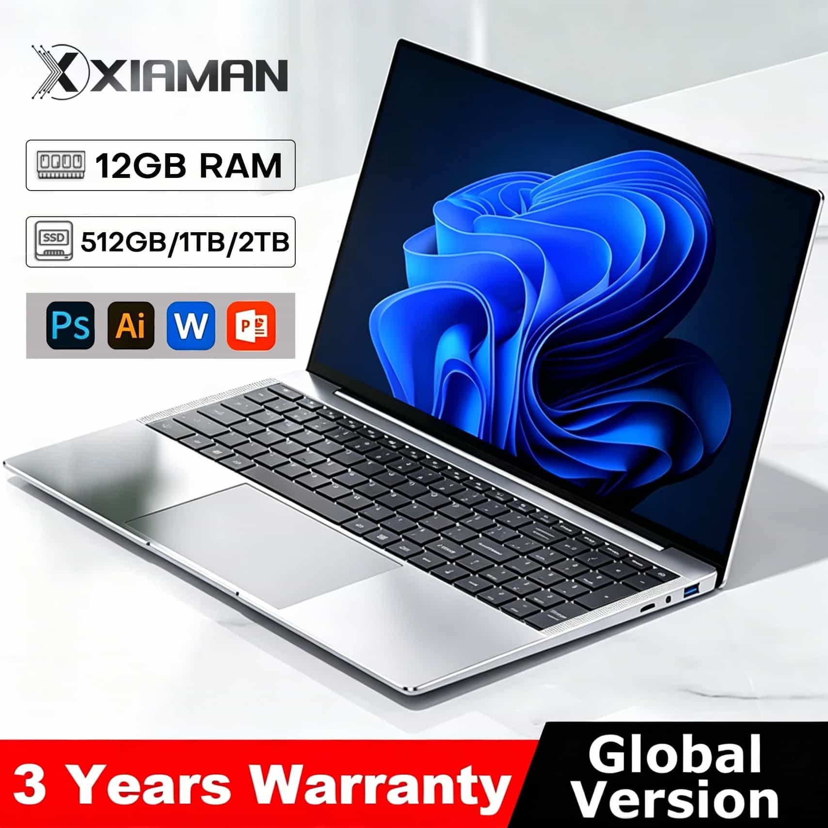 Computadora Portátil 2026 con Windows 11 Pro, Intel Atom A3950, 12GB de RAM, 512GB/1TB/2TB SSD, 1080P, para Oficina y Estudio