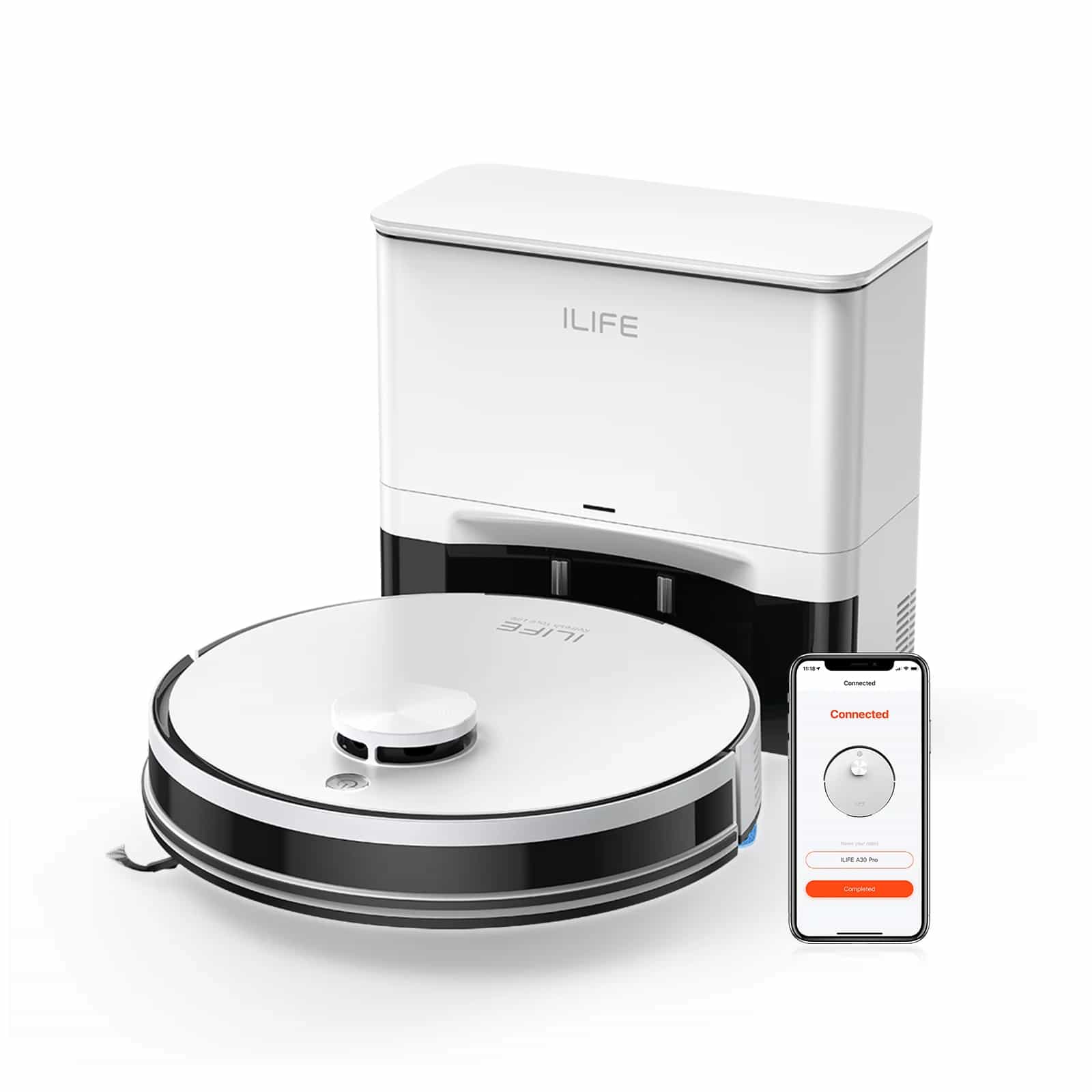 Aspiradora Robótica ILIFE A30 Pro con Estación de Autovaciado Automático, Succión Potente de 5000 Pa, Navegación LDS, 180 Minutos de Autonomía, Función 2 en 1 de Fregado y Barrido, Control por Aplicación, Limpieza de Pisos y Alfombras