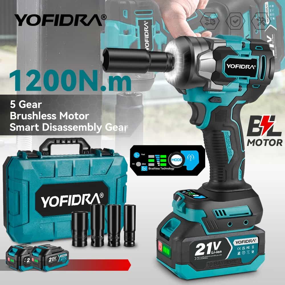 YOFIDRA 5 vitesses 1200N.M couple clé électrique sans brosse tournevis de voiture sans fil outils électriques domestiques pour broche de batterie Makita