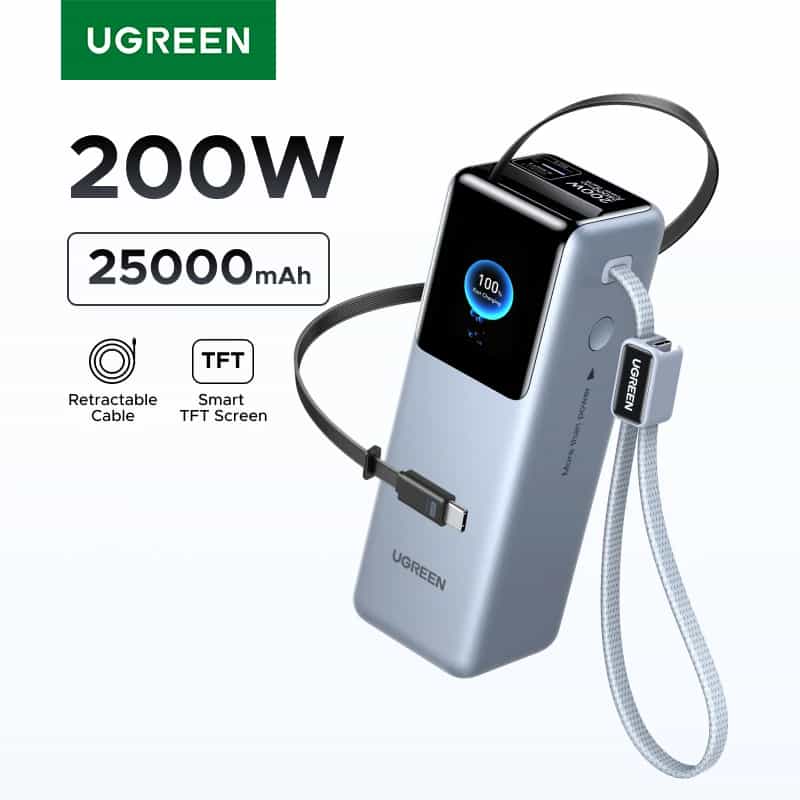 UGREEN Nexode Pro 200W 25000mAh Power Bank Retractable Cables Portable PD External Battery PowerBank for Laptop Fast Charge
