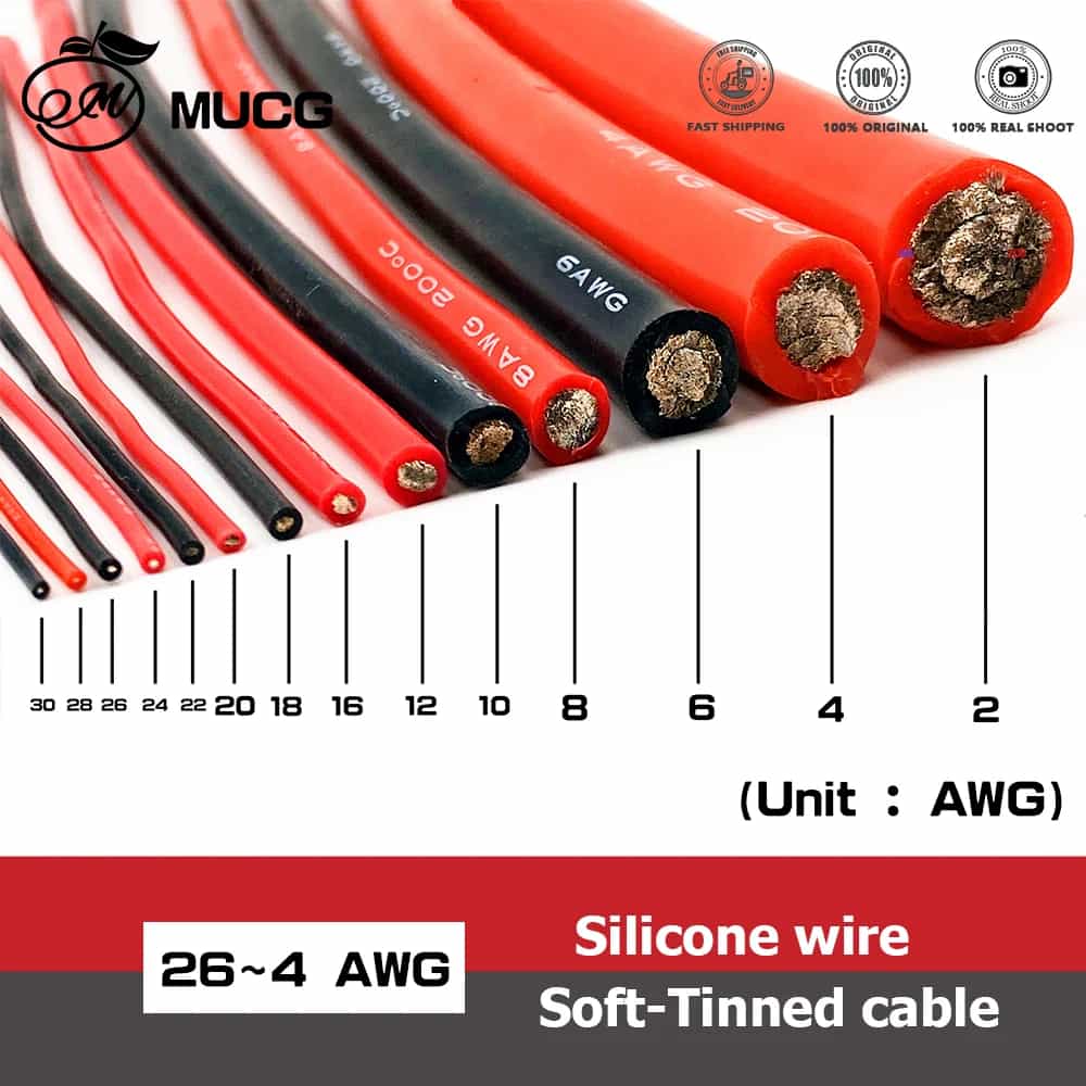 Cable de Silicona Rojo y Negro para Batería de Coche, Cableado Automotriz, Cables Eléctricos 10AWG 8AWG 6AWG 4AWG 2AWG 18 16 14 12 10 8 6 4 AWG