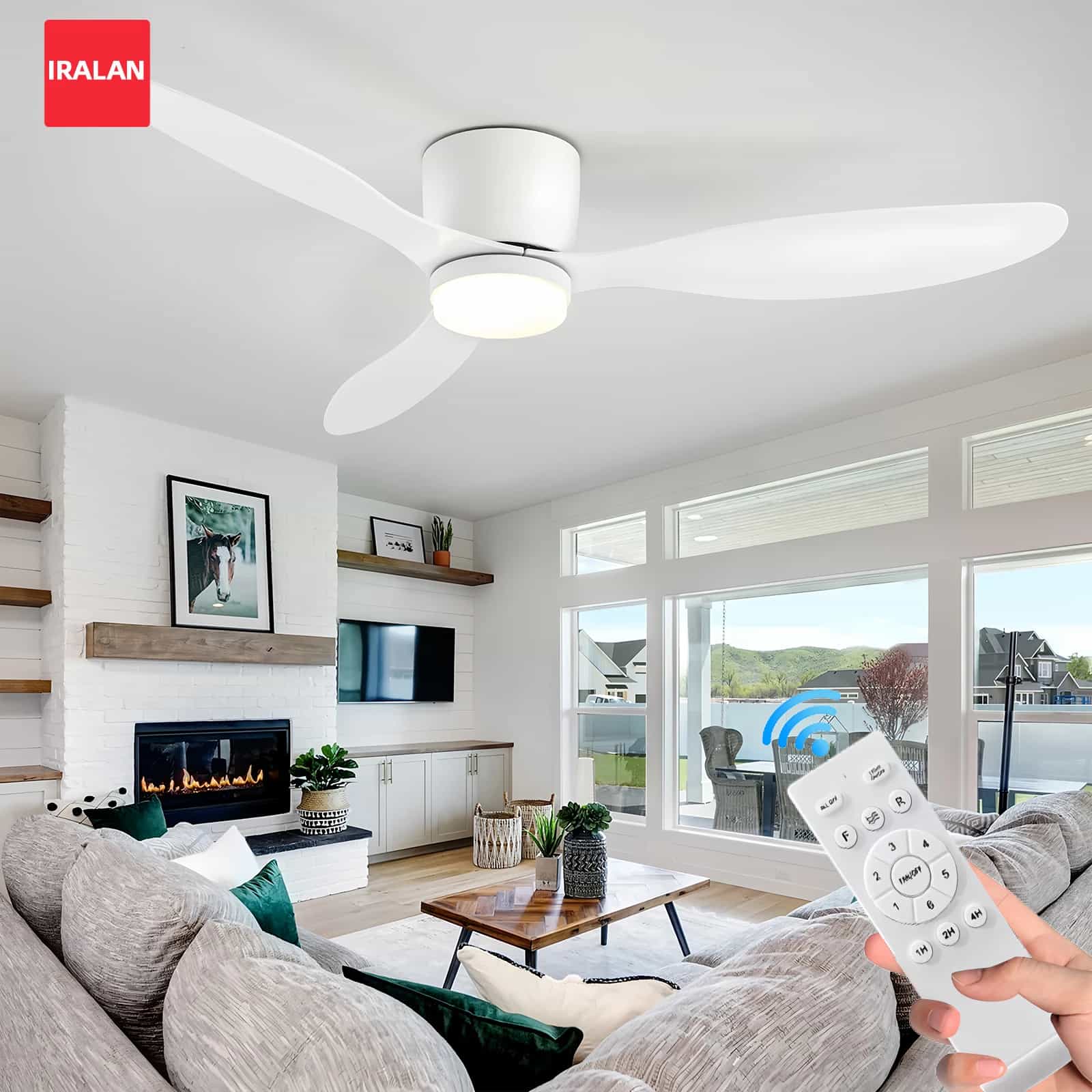 IRALAN-ventilador de techo moderno con luz LED, motor CC, Control remoto de gran volumen de aire para cocina, dormitorio, comedor, Patio