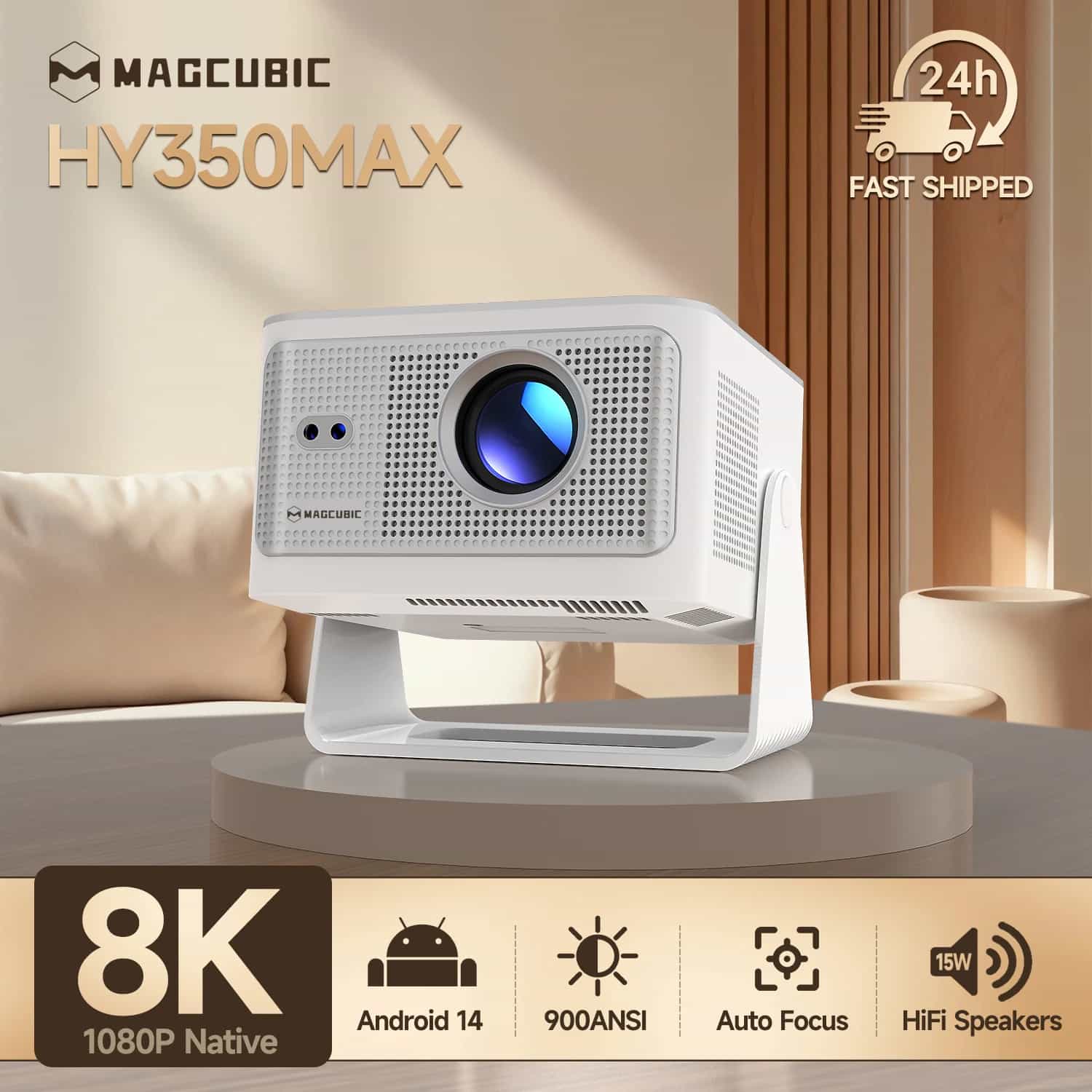 Magcubic HY350Max Voice RC Projector Android 14 900ANSI Projector Autofocus Native 1080P Ondersteunt 8K Wifi6 BT5.4 Draagbare Filmprojector