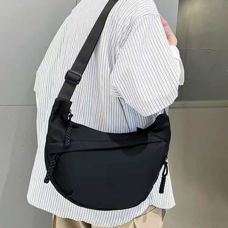 Casual Women's Nylon Crossbody Bag, Large Capacity Hobo Shoulder Purse with Adjustable Strap, Black/White/Khaki for Daily Use