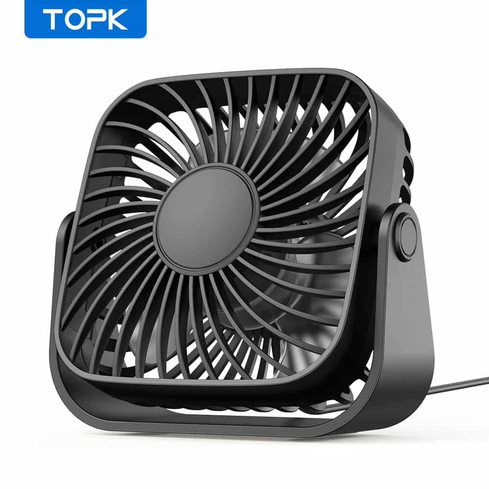 TOPK 4-calowy Mini Przenośny Wentylator USB do Kempingu, 3 Prędkości, Cichy Wentylator Osobisty na Biurko/Stół, 360 ° Regulowane wentylatory stojące do pokoju/domu
