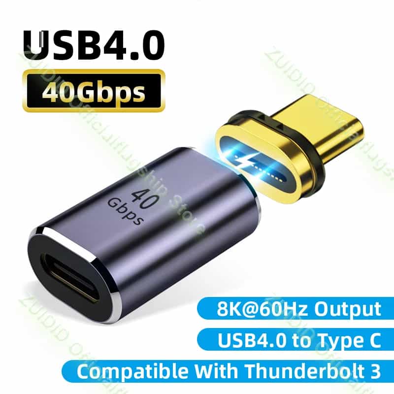 Магнитный адаптер USB4.0 Thunderbolt3 USB C к типу C, 40 Гбит/с, 100 Вт, магнитный преобразователь для быстрой зарядки, кабель 8K при 60 Гц, адаптер USB типа C