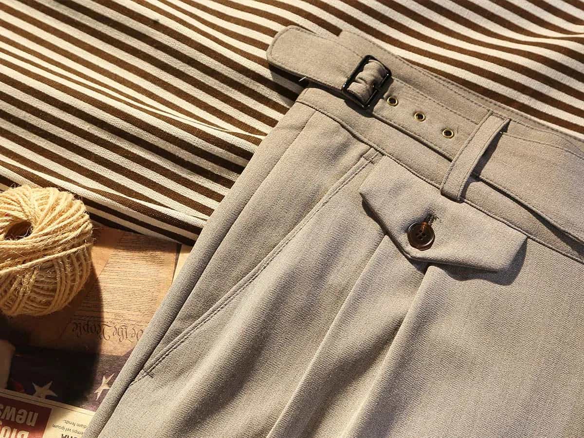 POT&CRAFTSMAN erkek yüksek yoğunluklu mikro streç Goulger rahat pantolon gri haki balıksırtı deseni konik İnce 9 pantolon pantolon
