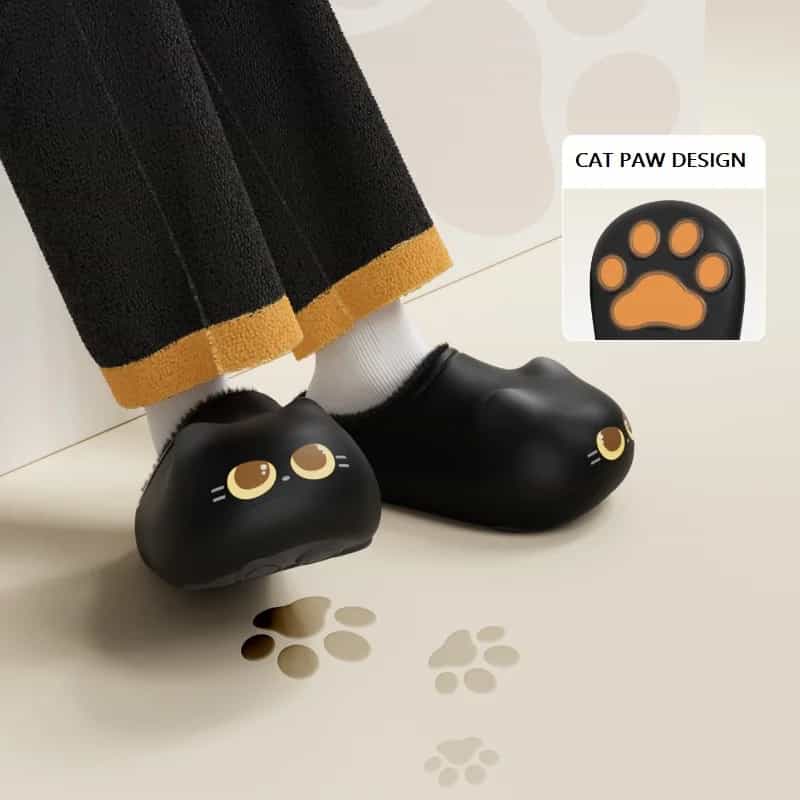 Kawaii Kitty Designer Slippers Women's Bottom Cat Paw Shoes Winter Warm Waterproof Mules Clogs Woman Kitten Home Slipper Adult