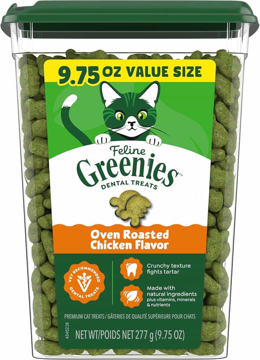 Greenies Feline Dental Cat Treats Oven Roasted Chicken 277g | Under 2 calorie per treat, vet-recommended, no fillers, no artificial flavours, no artificial preservatives, oral care daily