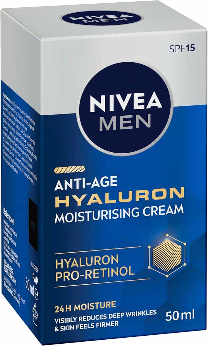 NIVEA MEN Anti-Age Moisturising Face Cream 50ml | With Hyaluronic Acid | SPF 15 Protection | Anti-Aging Moisturiser | Reduce Deep Wrinkles | Absorbs Quickly | Firmer Skin