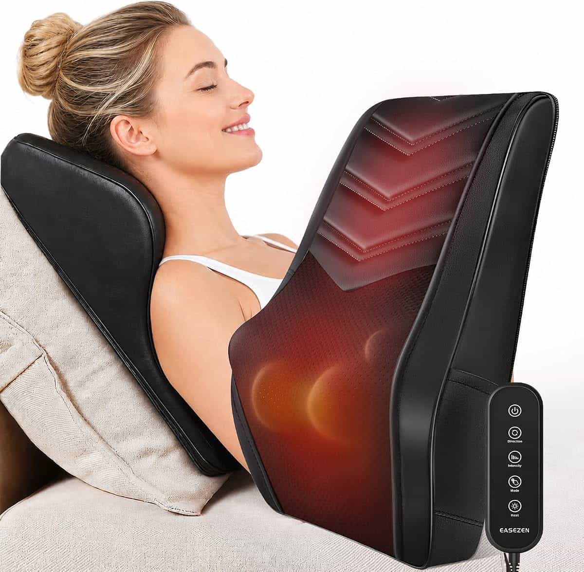 Shiatsu Neck and Back Massager with Heat, Ergonomic Massage Pillow | 3D Deep Kneading Shiatsu Massage, Pain Relief for Neck, Back, Shoulder, Dual Heat, 3 Adjustable Intensities, Gifts for Family