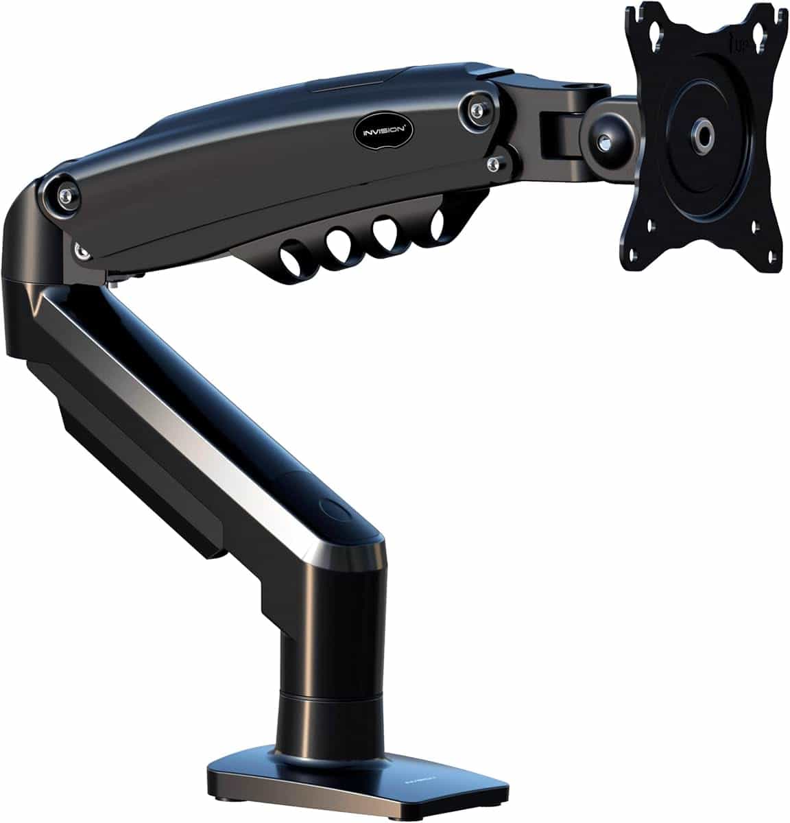 Invision PC Monitor Stand for 19 to 32 Inches, Tool-free Height Adjustment Arm with Tilt, Swivel and Turn, VESA 75 and 100mm, Desk Clamp, Load Capacity 2-9 kg (MX200 Single Arm)