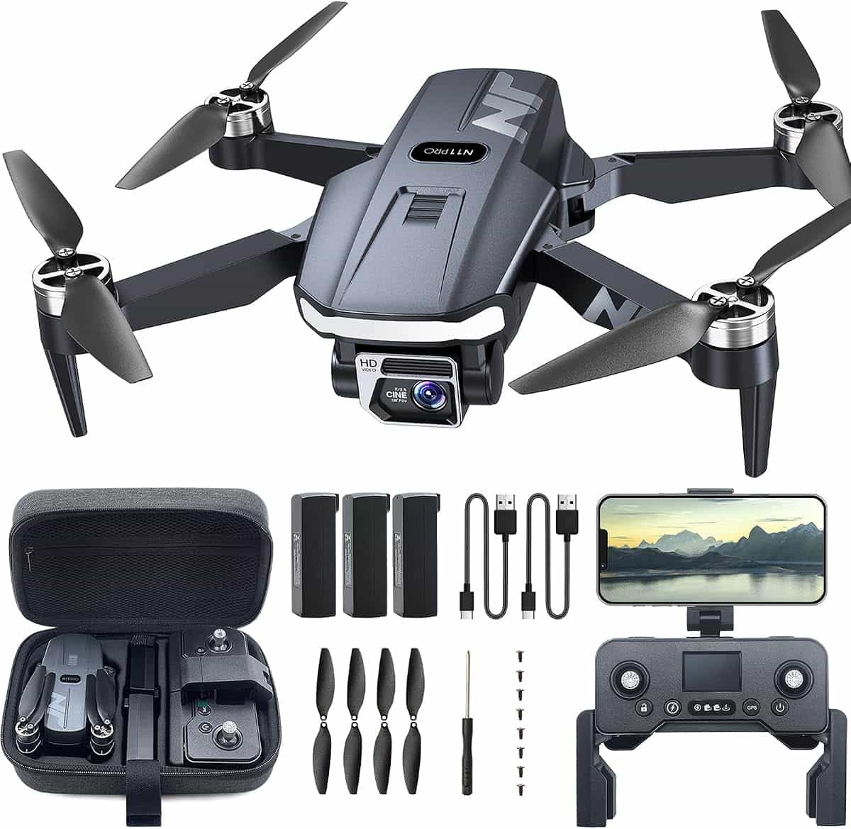 GPS Drone with Camera 4K UHD for Adults - 90 Min Flight Time, Long Range, Auto Return, Automatic Follow, Brushless Motor, 5G FPV RC Quadcopter for Beginners by NAFYRE N11 PRO