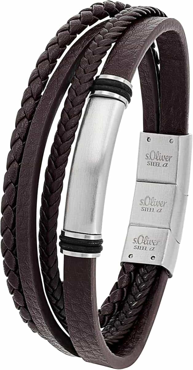 s.Oliver Herren Schmuck – Armband aus Leder und Edelstahldetails – Klassisch, Stilvoll und Maskulin – Perfekte Geschenkidee