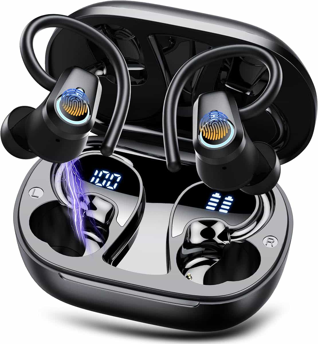 Auriculares Inalambricos Deportivos Bluetooth 5.4, HiFi Estéreo, 4 Mic HD | 50H Cascos Inalambricos Bluetooth con Cancelacion Ruido ENC, Pantalla LED, IP7 Impermeable para Entrenamiento Correr Gimnasio