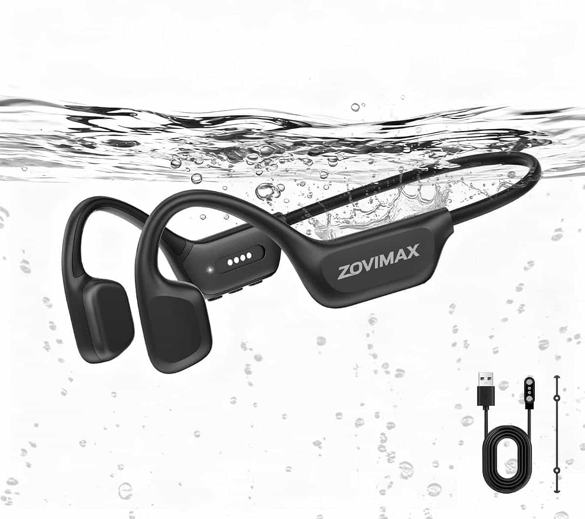 ZOVIMAX Auriculares Conducción Ósea Natación, IPX8, MP3 8 GB, Bluetooth 6.0 | Open-Ear Auriculares Natación IPX8 Impermeables, MP3 Integrado, 12H Micro Antiviento, Piscina, Running, Ciclismo, Fitness