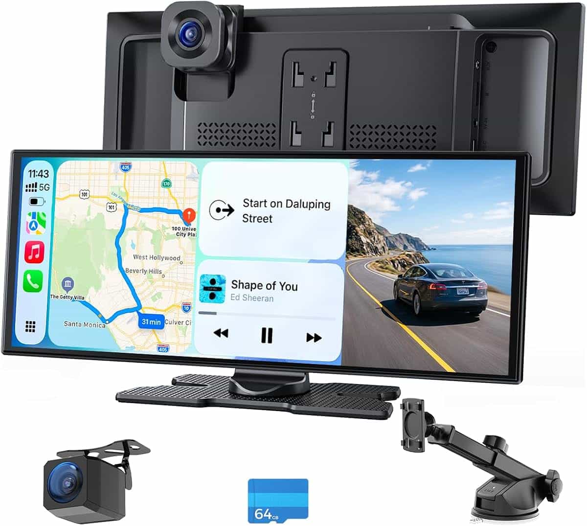 Avylet 10.25 inch CarPlay & Android Auto Display, Rear AI BSD Detection, Dashcam 4K Front & HD 64GB, 1920x720P, 60FPS, Mirror Link, GPS, Navigation, Voice Control, Bluetooth, AUX/FM
