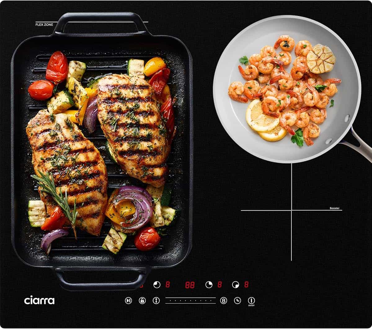 Ciarra Induction Hob 4 Hob 60 cm 7200 W Flexible Zone | Boost Function, Limited Power, Pause, Timer, Child Safety, 9 Levels, Ideal Home Kitchen