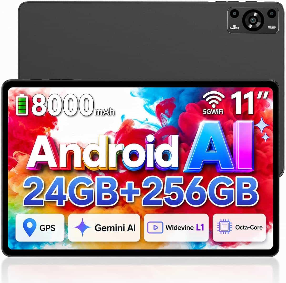 ZIOVO Tablette 11 Pouces Tablette Android 14,24Go RAM+256Go ROM/TF 1To, Octa-Core 2.0GHz,5G WiFi/8000mAh/13+5MP/GMS Certified/Couvercle Métallique/Widevine L1/Soutenir Neflix,Tablette Tactile -Noir