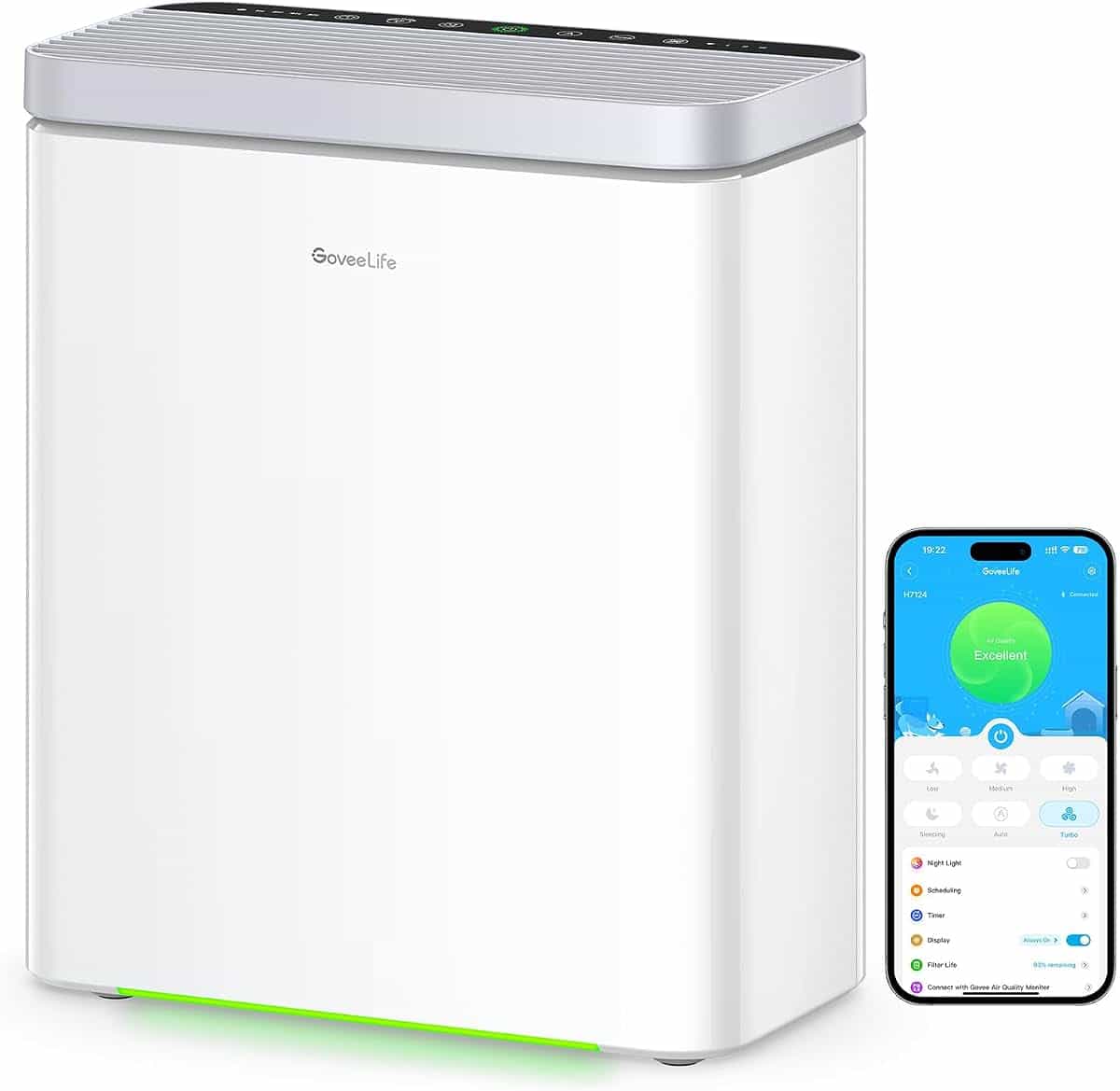 GoveeLife Smart Air Purifier for Home Large Rooms and Allergies, Covers up to 97m², PM2.5 Monitor, HEPA Sleep Mode, 3-in-1 Filter with App and Alexa Control for Pet Hair, Pollen, and Odors