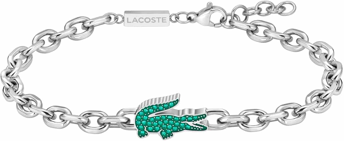 Lacoste For Men and Women ARTHOR Collection Chain Bracelet in Stainless Steel Embellished with Crystals - Available in Silver or Gold Version