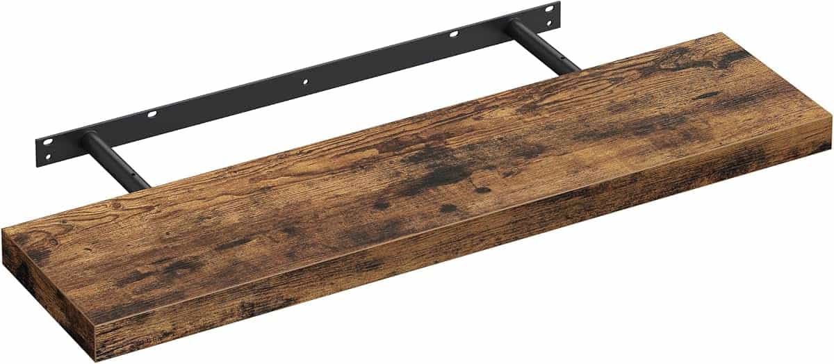 VASAGLE Wall Shelf, Floating Shelf, Hanging Shelf, for Books, Photos, Decoration, 80 x 20 x 3.8 cm, MDF for Living Room, Kitchen, Entrance, Bedroom, Bathroom, Rustic Brown LWS28BX