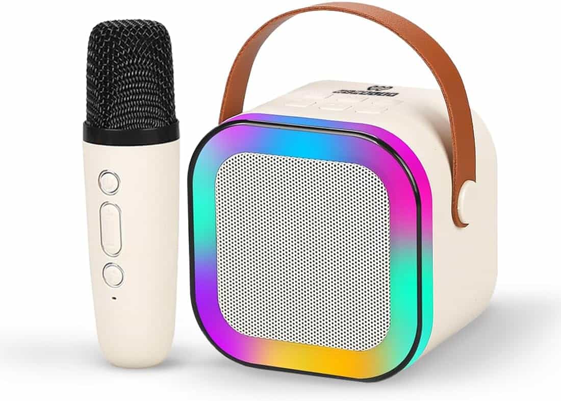 Wembley Rechargeable Karaoke Mic with Speaker for Singing | Wireless Mini Portable Bluetooth Speaker with Microphone & LED Lights | Cute Birthday Gift for Kids Musical Toys for Boys, Girls and Adults