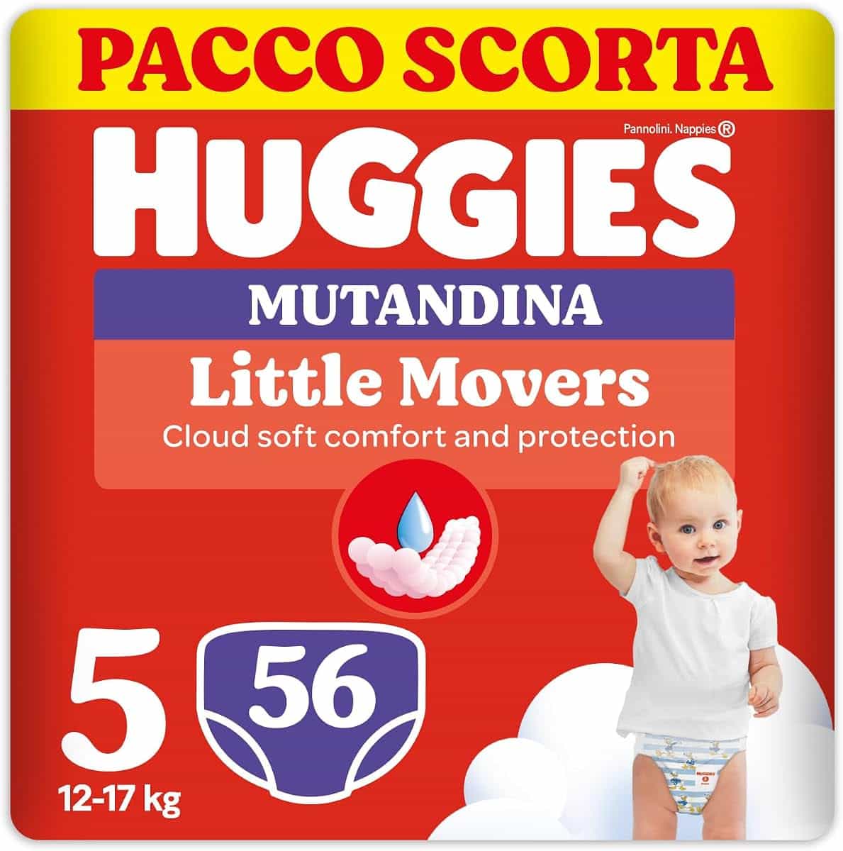 Huggies Little Movers Mutandina, 56 Pannolini Mutandina Taglia 5 (12-17 Kg)