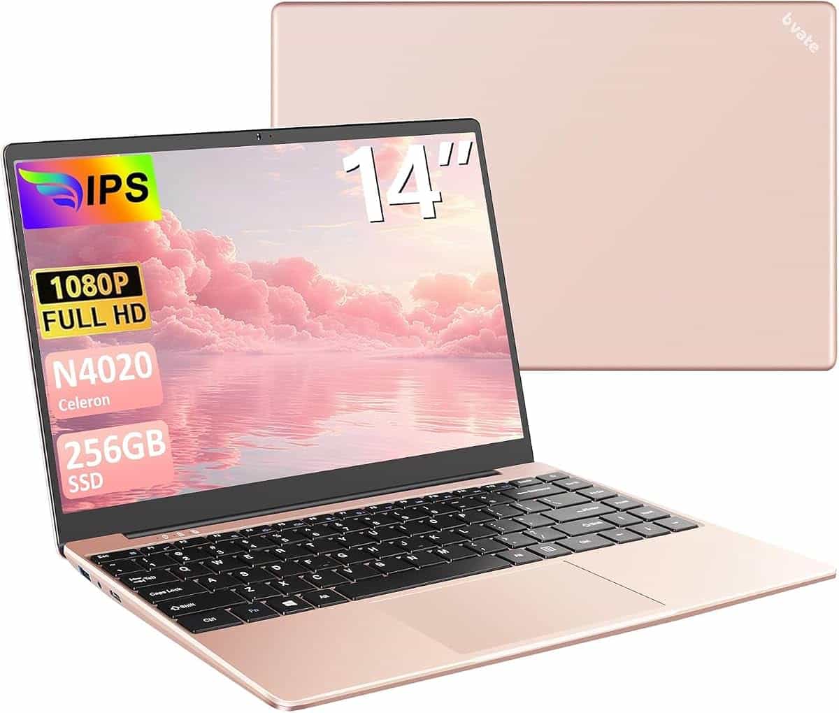 bvate PC Portatile Computer Portatile Win11 Notebook 14 Pollici 6GB 256GB | 2.4G+5G Supporta La Scheda SSD La Scheda TF Estesa, Wireless Bluetooth Mouse Wifi, Italiana Tastiera - Oro rosa