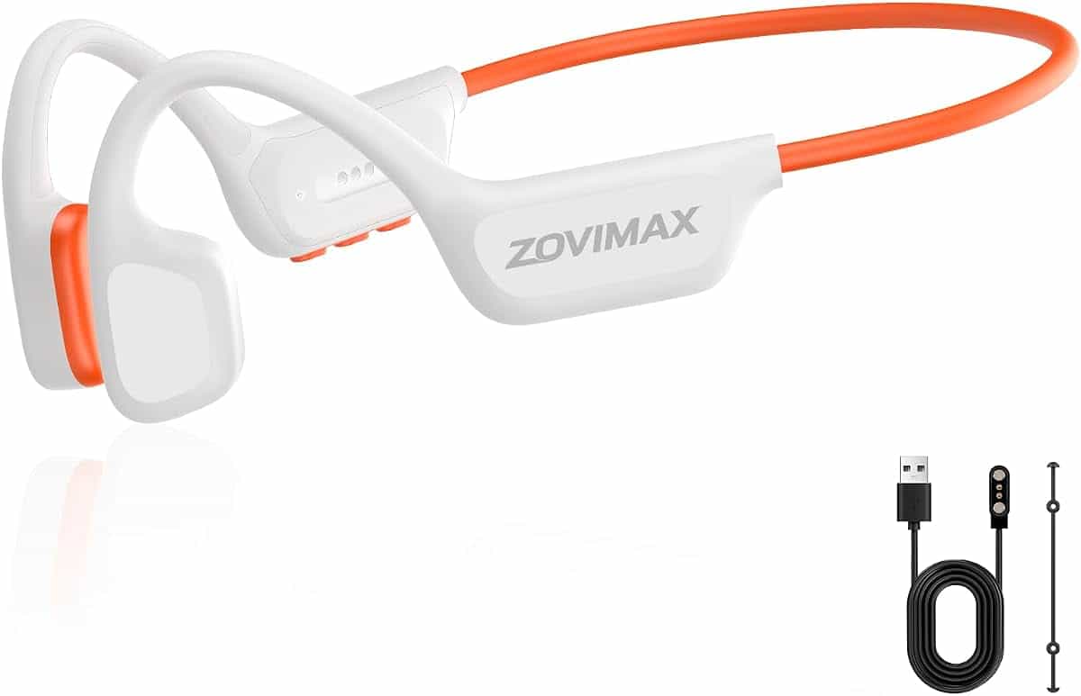 ZOVIMAX Cuffie a Conduzione Ossea Nuoto, IPX8, MP3 8 GB, Bluetooth 6.0 | 12H Anti-Vento Open-Ear Cuffie Nuoto IPX8 Impermeabili, Sportive Auricolari MP3 Integrato, Piscina, Corsa, Ciclismo, Fitness