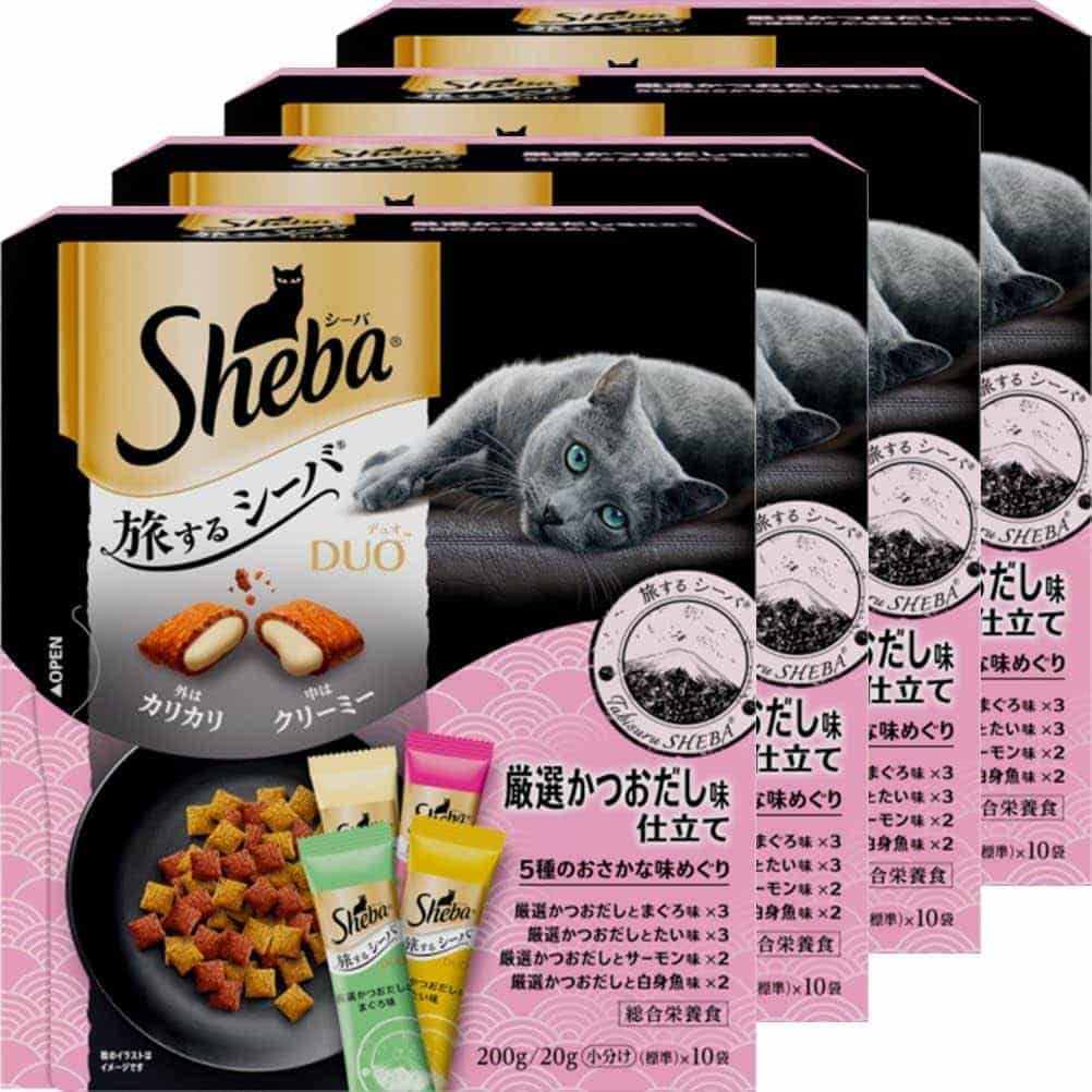 Sheba Duo Adult Cats, Traveling Sheba, Carefully Selected Bonito Dashi | Sheba Duo Cat 7.1 oz (200 g) (0.7 oz (20 g) x 10 Bags) x 4 Boxes, Bulk Buy, Cat
