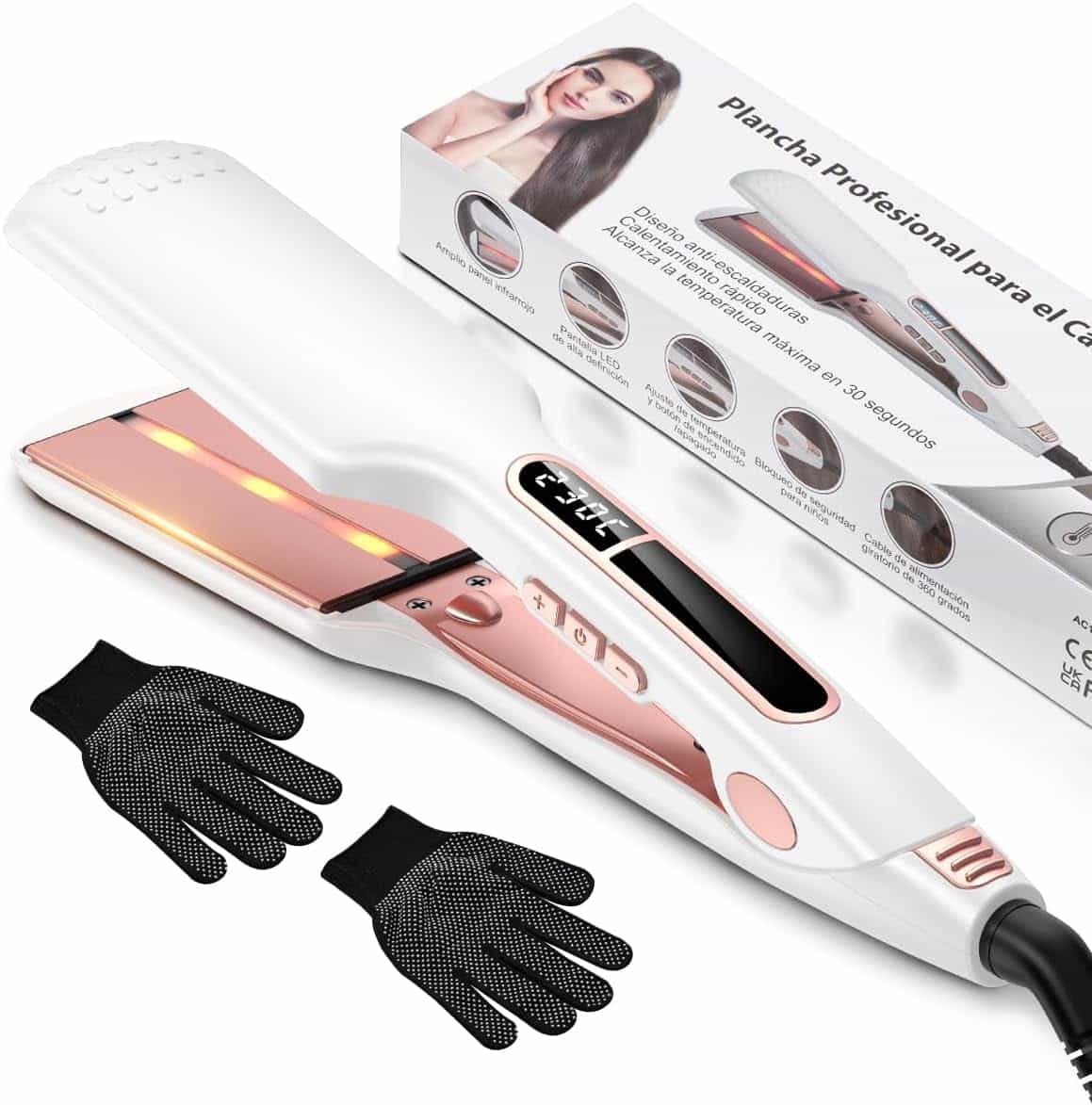 Plancha para Cabello, Plancha de Pelo de Profesional Cerâmica(Coral) | Rizador y Alaciadora con Pantalla LED, Plancha Cabello Área Más Grande, Valentín, Alisador de Pelo para Casa y Salón