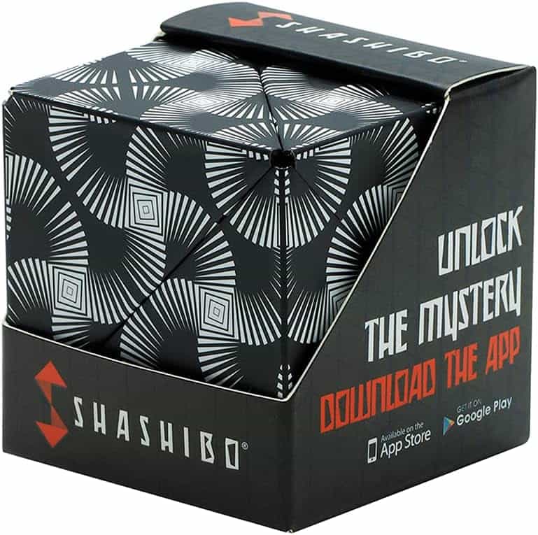 SHASHIBO Shape Changing Cube - Award-Winning, Patented Fidget Cube with 36 Rare Earth Magnets - Transforms into Over 100 Shapes (Black & White)