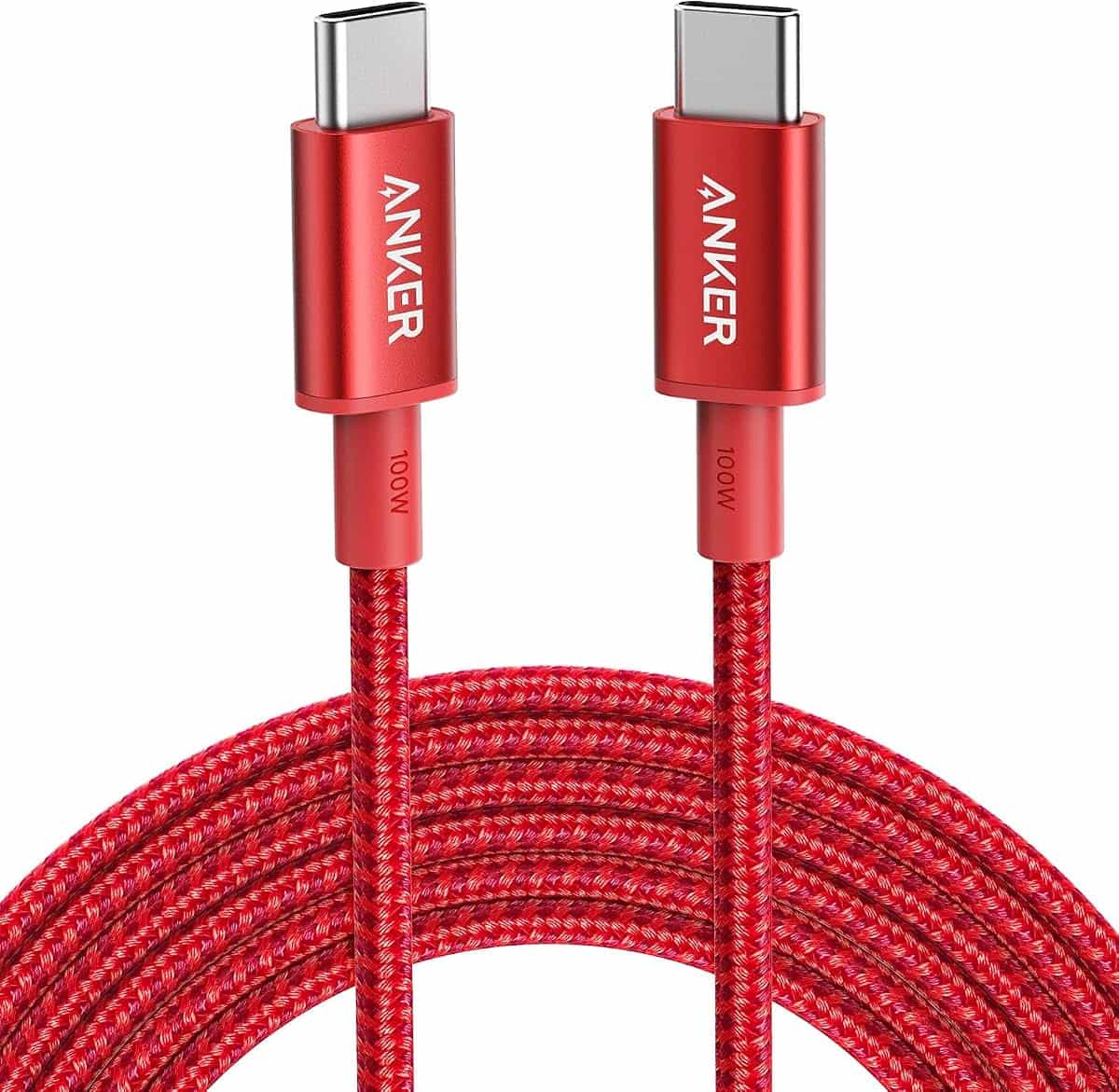 Anker kabel USB-C, 100 W, 3 m, nylon, czerwony | Kabel USB-C do ładowania iPhone 17 Pro Max/16/15, Samsung Galaxy S24/S25, MacBook Pro/Air, iPad Pro/Air, Pixel, Switch i LG