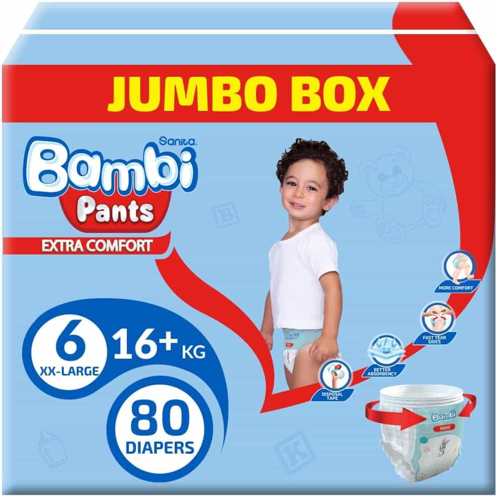 Sanita Bambi Pants, Size 6, Xxl, Jumbo Box, 80 Diapers
