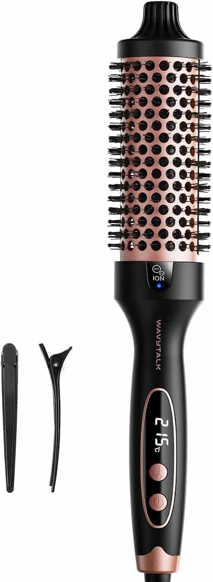 Wavytalk Thermal Brush, Blowout Boost 1.5 inch Heated Round Brush for Blowout Look, Dual Voltage, Tourmaline Ceramic, Negative Ion Tech, 5 Heat Settings for All Hair Types, Less Heat Damage, Rose Gold