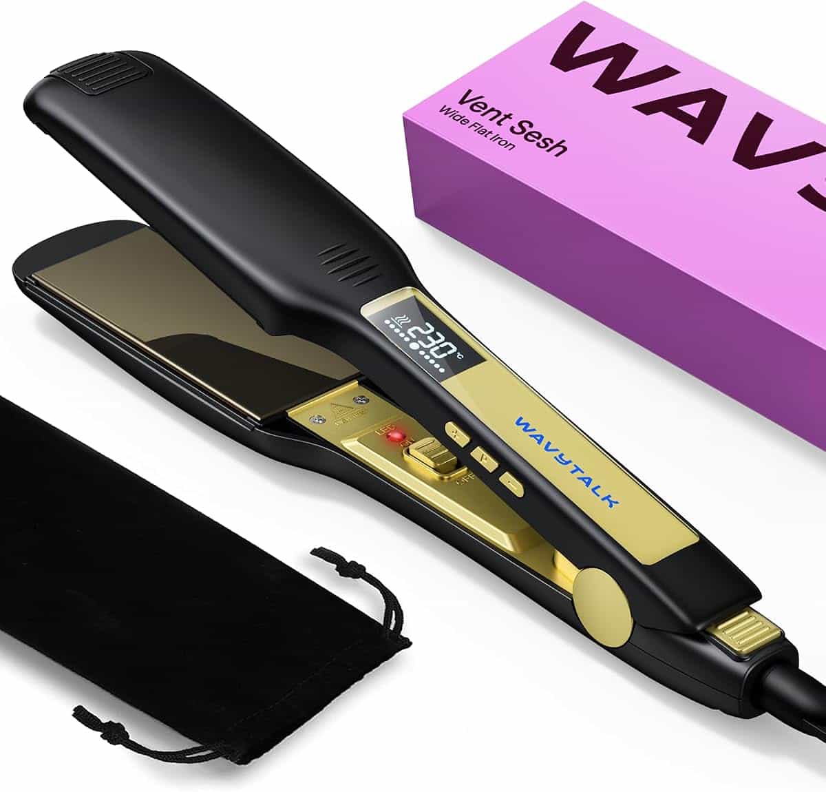 Wavytalk Hair Straightener, 1.75 Inch Wide Titanium Plate Straightener for All Hair Types, Dual Voltage Flat Iron, Leave Silky Smooth Look, 20% Faster Styling, Black