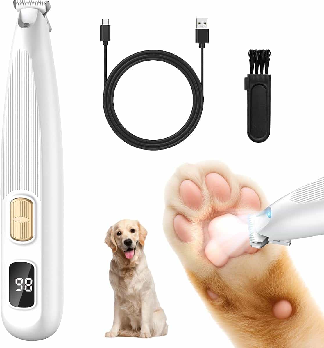 Musclez Electric Clipper for Pets, Silent Pet Hair Clipper | Cordless Shaver for Pet Paws, Low-Noise Pet Trimmer with LCD Screen and Small Brush,Hair Clipper for Dogs,Cats (White)