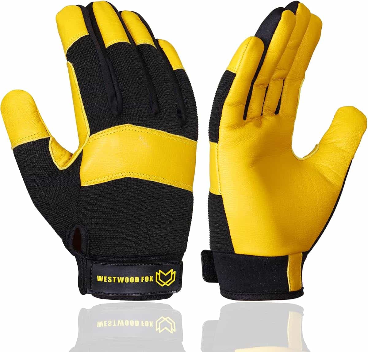 WESTWOOD FOX Gardening Gloves Thorn Proof Flexible Heavy Duty Leather Mechanic Utility Dexterity Breathable Construction Gloves for Work Men Women (Yellow, M)
