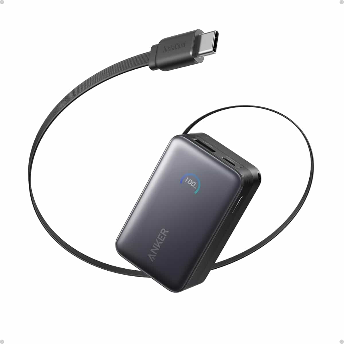 Anker Nano Power Bank, 10000mAh, 45W, 70cm Extendable Cable | smart display, for iPhone 17/16/15 series, iPad, Galaxy, Pixel and more, compact
