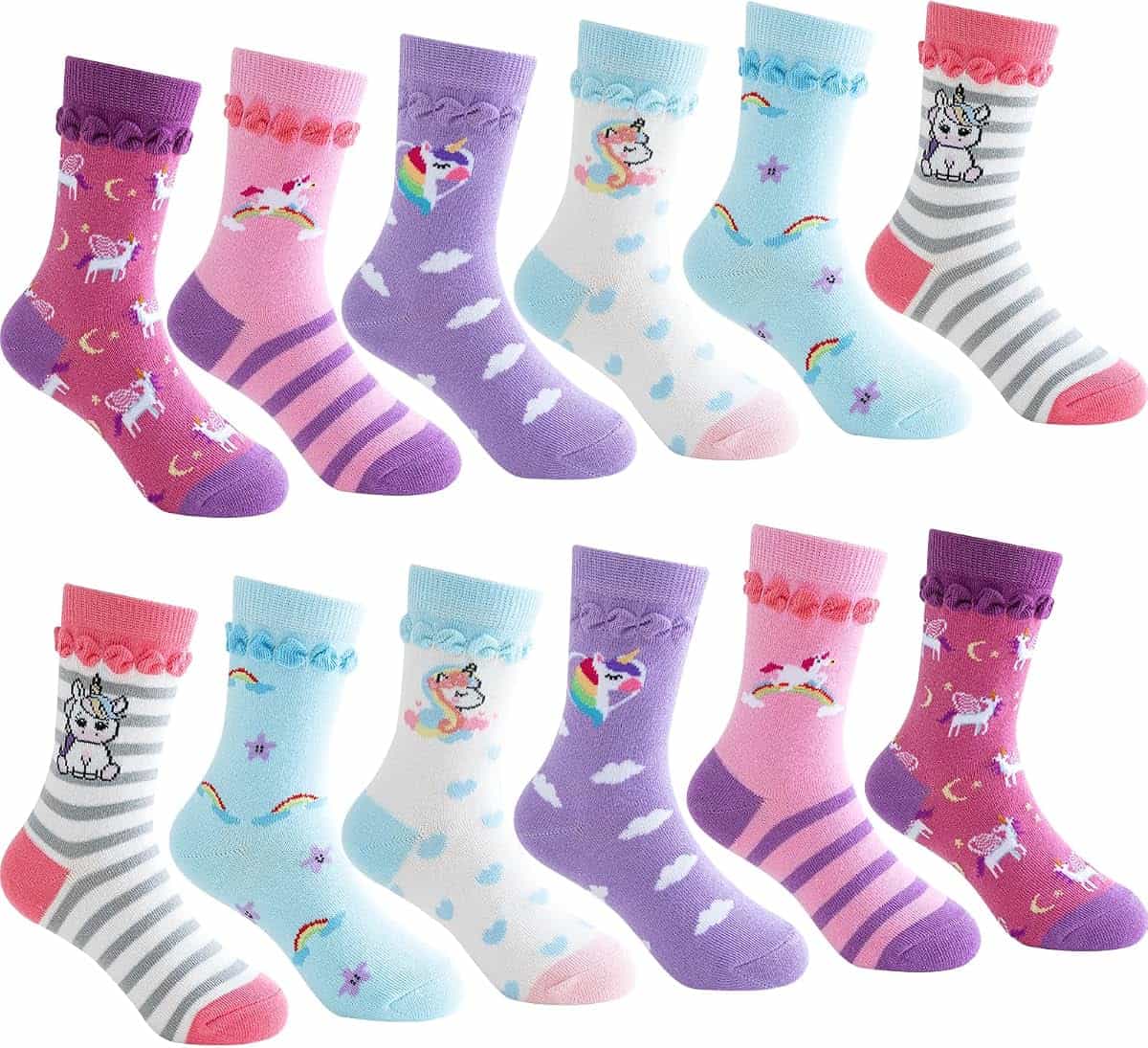 Cirorld Sockar För Barn Flickor Roliga Enhörning Sjöjungfru Djuransikte Süta Färgglada Barnsockar Bomull Sockar, 2-14 År 6 Par