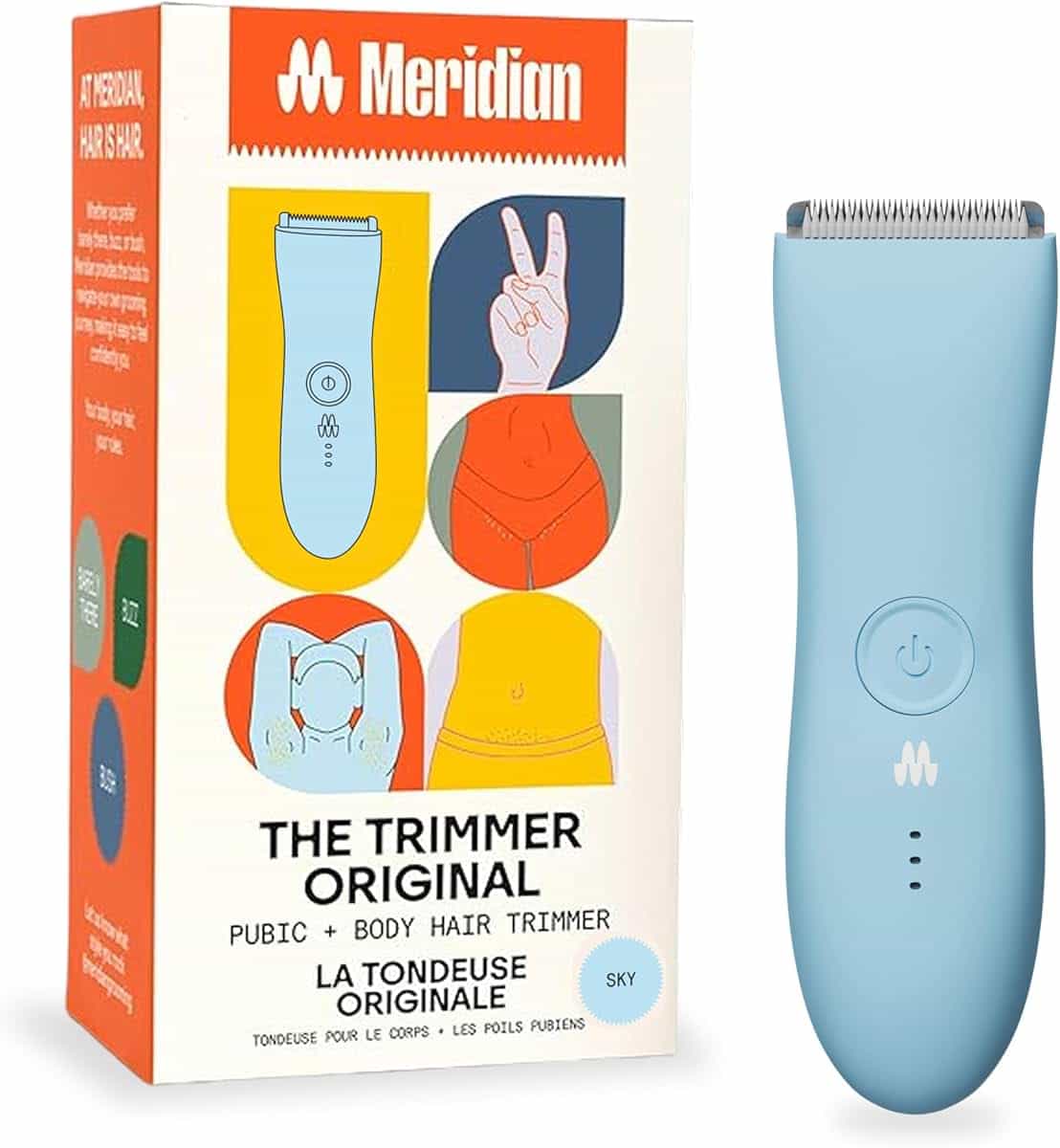 MERIDIAN The Trimmer Original | Body Hair Trimmer for Men & Women | Sky | Rechargeable and Waterproof Shaver for Pubic Area, Chest, Back, Underarms and Bikini Line, with 2 Guide Combs Included